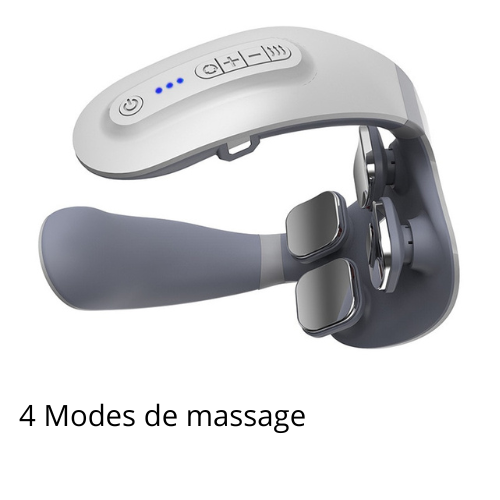 Masseur de cou chauffant automatique à 4 têtes, pétrissage en profondeur pour soulager la douleur 6 modes 18 niveaux, Rechargeable